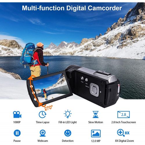  Heegomn Video Camera Camcorder for Kids Full HD 1080P 12MP YouTube Video Camera 2.8 Inch 270 Degrees Rotatable Screen Digital Video Recorder Vlogging Camera Camcorders for Teens Children B