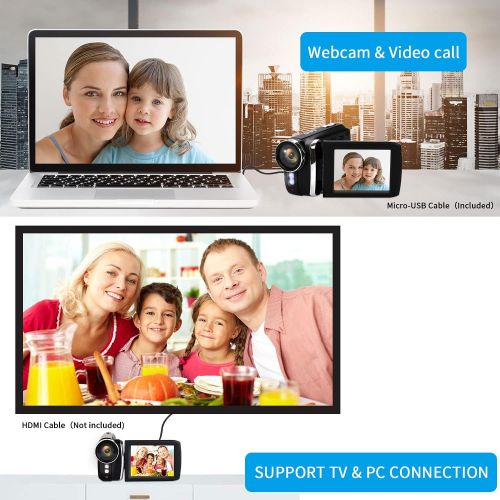  Heegomn Video Camera Camcorder for Kids 1080P Full HD Digital Camera Recorder for YouTube 20FPS 36MP 2.8 Rotation Screen Digital Vlogging Camcorders for Teens Children Beginners