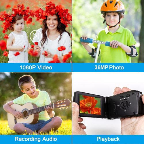  Heegomn Video Camera Camcorder for Kids 1080P Full HD Digital Camera Recorder for YouTube 20FPS 36MP 2.8 Rotation Screen Digital Vlogging Camcorders for Teens Children Beginners