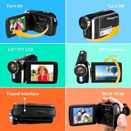  Heegomn Video Camera Camcorder for Kids 1080P Full HD Digital Camera Recorder for YouTube 20FPS 36MP 2.8 Rotation Screen Digital Vlogging Camcorders for Teens Children Beginners