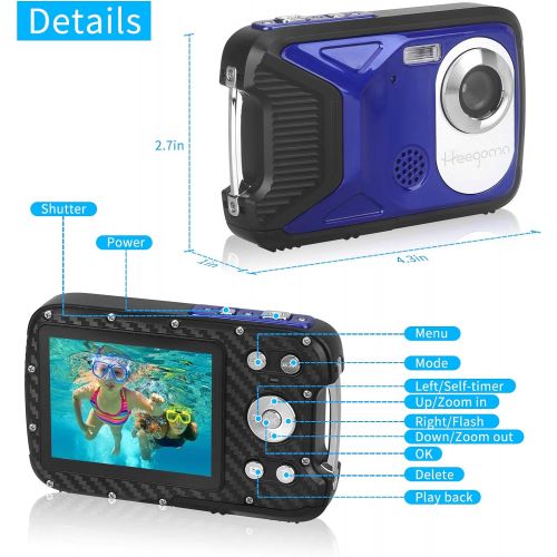  Heegomn Waterproof Digital Camera for Kids,HD 1080P 16 FT Underwater Camera 2.8 LCD 21MP Kids Video Camcorder with Rechargeable Battery,Point and Shoot Camera for Teenagers Students Gifts