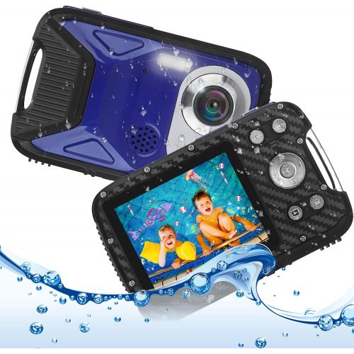  Underwater Camera for Kids Waterproof Digital Camera, Heegomn 2.8 LCD Screen 21MP 1080P Digital Video Camera Camcorder for Teenagers Students Gifts (Blue)