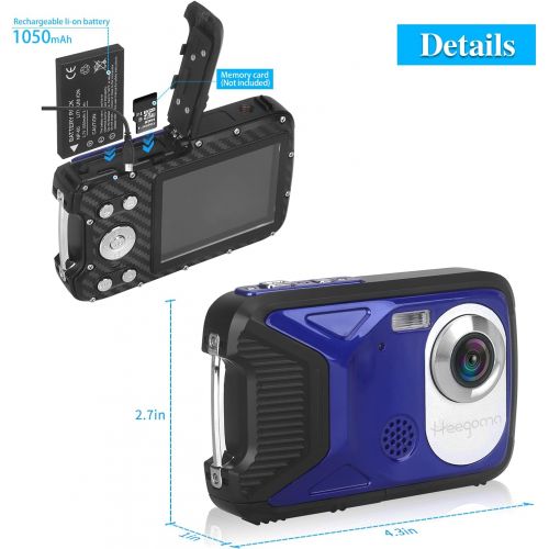  Underwater Camera for Kids Waterproof Digital Camera, Heegomn 2.8 LCD Screen 21MP 1080P Digital Video Camera Camcorder for Teenagers Students Gifts (Blue)