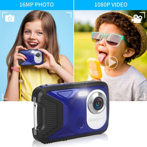  Underwater Camera for Kids Waterproof Digital Camera, Heegomn 2.8 LCD Screen 21MP 1080P Digital Video Camera Camcorder for Teenagers Students Gifts (Blue)