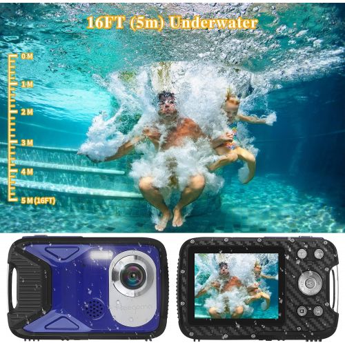  Underwater Camera for Kids Waterproof Digital Camera, Heegomn 2.8 LCD Screen 21MP 1080P Digital Video Camera Camcorder for Teenagers Students Gifts (Blue)