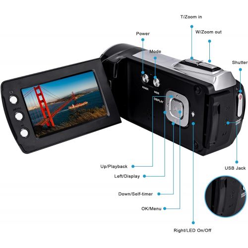  [아마존베스트]Heegomn Video Camera Camcorders Digital YouTube Vlogging Camera Recorder FHD 1080P 12MP 2.7 Inch 270 Degree Rotation Screen 8X Digital Zoom Vlog Camera Digital Camcorder with Rechargeable