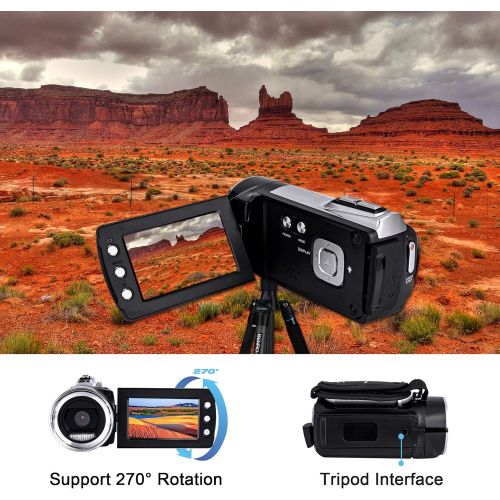  [아마존베스트]Heegomn Video Camera Camcorders Digital YouTube Vlogging Camera Recorder FHD 1080P 12MP 2.7 Inch 270 Degree Rotation Screen 8X Digital Zoom Vlog Camera Digital Camcorder with Rechargeable