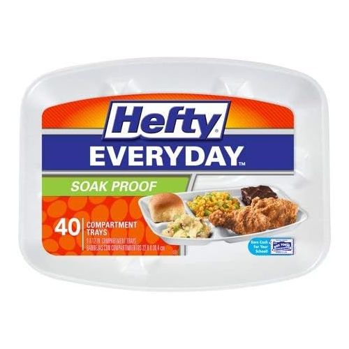  Hefty Rectangular Foam Compartment Party Plates, 40 Count (Pack of 2)