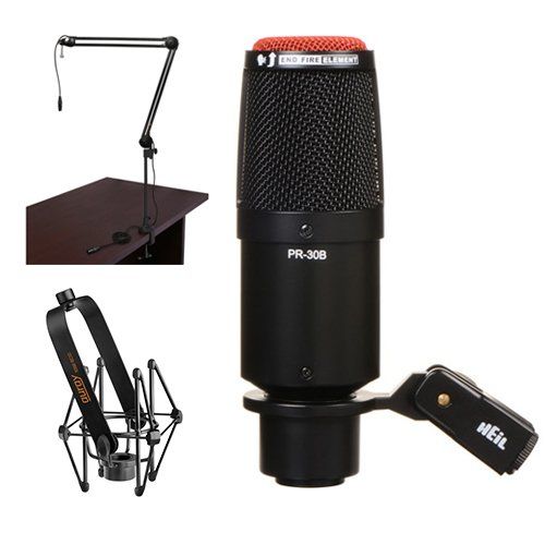  HeiL Heil Sound PR 30B Dynamic Cardioid Studio Microphone (Matte Black) with Two-Section Broadcast Arm and Microphone Suspension Shockmount