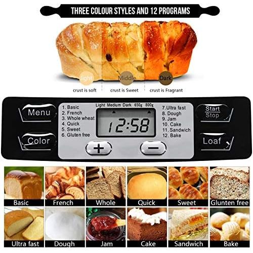  [아마존베스트]Aucma Bread Maker, 12 Baking Programs with Automatic Ingredient Box, 3 Different Degrees of Browning, Gluten-Free, BPA-Free (Bisphenol A), LCD Screen and Keep Warm Function