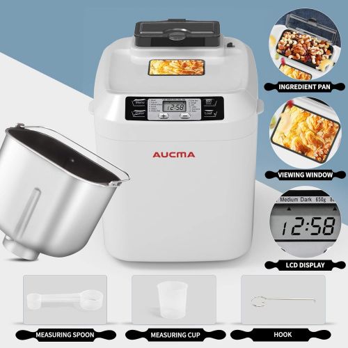  [아마존베스트]Aucma Bread Maker, 12 Baking Programs with Automatic Ingredient Box, 3 Different Degrees of Browning, Gluten-Free, BPA-Free (Bisphenol A), LCD Screen and Keep Warm Function