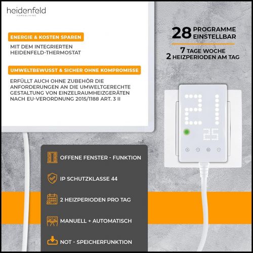  [아마존베스트]Miweba Heidenfeld Infrared Heater HF-HP100/110 White Thermostat  German quality brand  TUEV GS  300-1200 Watt  3-28 m².