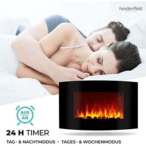  Heidenfeld HF WK100 Wall Fireplace Electric with Remote Control 1000 or 2000 Watt Flame Simulation Heating Thermostat Electric Fireplace Fire Effect