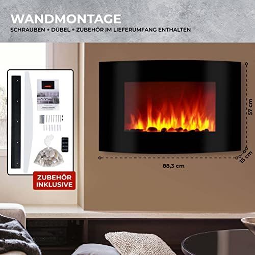  Heidenfeld HF WK100 Wall Fireplace Electric with Remote Control 1000 or 2000 Watt Flame Simulation Heating Thermostat Electric Fireplace Fire Effect