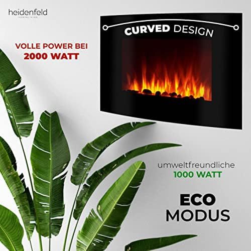  Heidenfeld HF WK100 Wall Fireplace Electric with Remote Control 1000 or 2000 Watt Flame Simulation Heating Thermostat Electric Fireplace Fire Effect