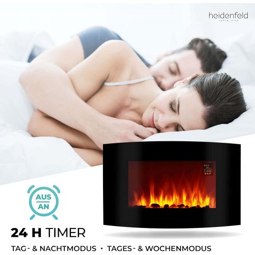  Heidenfeld HF WK100 Wall Fireplace Electric with Remote Control 1000 or 2000 Watt Flame Simulation Heating Thermostat Electric Fireplace Fire Effect