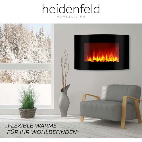  Heidenfeld HF WK100 Wall Fireplace Electric with Remote Control 1000 or 2000 Watt Flame Simulation Heating Thermostat Electric Fireplace Fire Effect