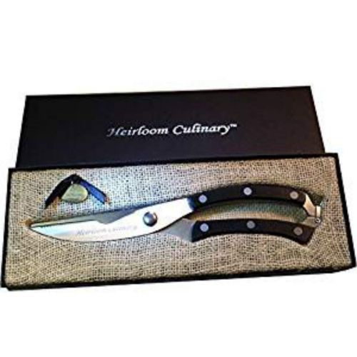  Heirloom Culinary HEAVYDUTY KITCHEN SHEARS and CHEF KNIFE Professional Culinary Accessories for Cutting Meat, Bones and Spatchcocking
