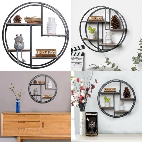  Heitaisi Round Creative Home Solid Wood Wall Hanging Rack Wall Flower Stand Wall Decoration for Bedroom, Living Room, Bathroom, Kitchen, Office and More