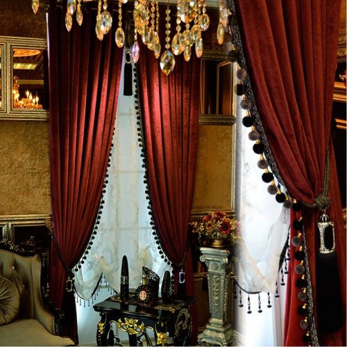  Helen curtain Luxury Curtain for Living Room Blackout Velvet 2 Panels Curtains Set Luxury Tassel Bedroom Curtains (Burgundy, （50W×96L）×2)