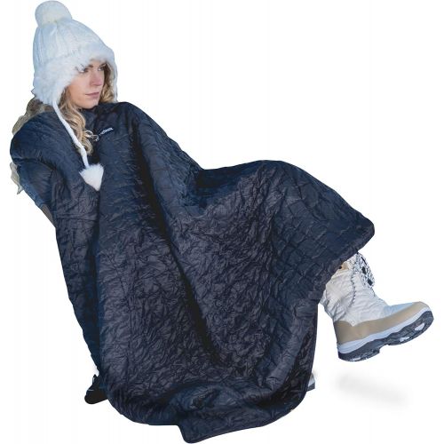  Helinox Bloncho Wearable Insulated Poncho Blanket with Adjustable Hem, Black/Flow Line