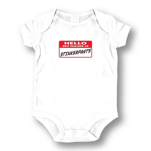  Hello My Name Is Stinkerpants Infants White Cotton Bodysuit One-piece