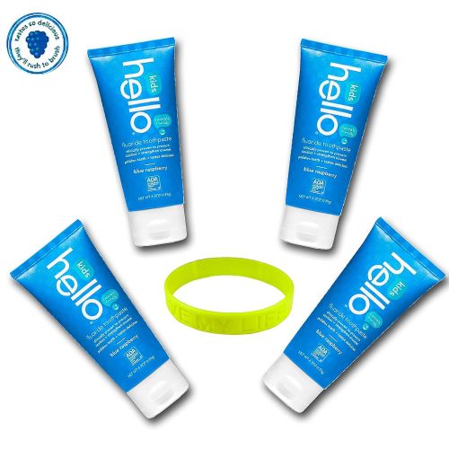  Hello Toothpaste, All Natural + LiveMyLife Wristband (4 Pack of 4.2, Kids Natural Raspberry)