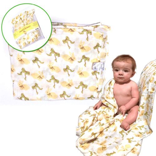  Hello Bunnyo Muslin Baby Swaddle Blanket Set Large Soft Silky Bamboo Cotton Receiving Blankets for Boy Girl in 2 Unisex Designs Great Newborn Registry Shower