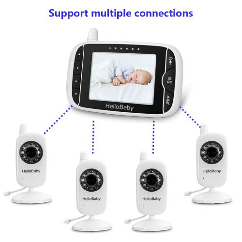  HelloBaby Video Baby Monitor with 3.2Inch LCD Display, Infrared Night Vision, Two-Way Audio and Room Temperature Monitoring,Lullaby and Support Multi Cameras,Sound Activated Screen