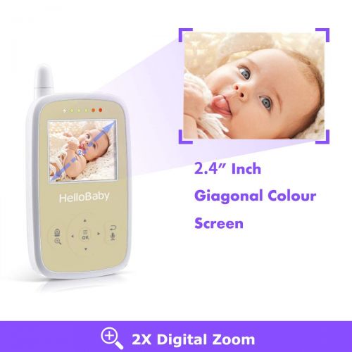  HelloBaby Video Baby Monitor with Remote Camera Pan-Tilt-Zoom, 2.4 Color LCD Screen, Infrared...