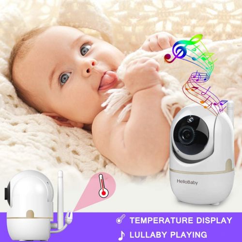  HelloBaby Video Baby Monitor with Remote Camera Pan-Tilt-Zoom, 2.4 Color LCD Screen, Infrared...