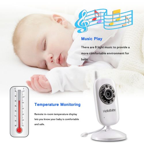  HelloBaby Video Baby Monitor with Remote Camera Pan-Tilt-Zoom, 2.4 Color LCD Screen, Infrared...