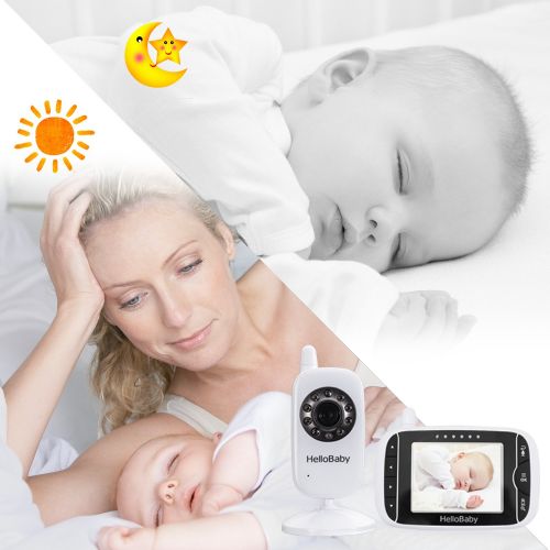 HelloBaby Video Baby Monitor with Remote Camera Pan-Tilt-Zoom, 2.4 Color LCD Screen, Infrared...