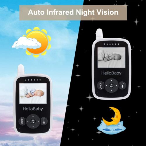  [아마존 핫딜] [아마존핫딜]HelloBaby, 2.4 Inch Video Baby Monitor with Camera, Infrared Night Vision and Two-Way Audio, Temperature Sensor and Feeding Alarm, Lullaby Player, Support Multi Cameras, Long Range