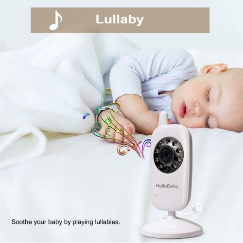  [아마존 핫딜] [아마존핫딜]HelloBaby, 2.4 Inch Video Baby Monitor with Camera, Infrared Night Vision and Two-Way Audio, Temperature Sensor and Feeding Alarm, Lullaby Player, Support Multi Cameras, Long Range