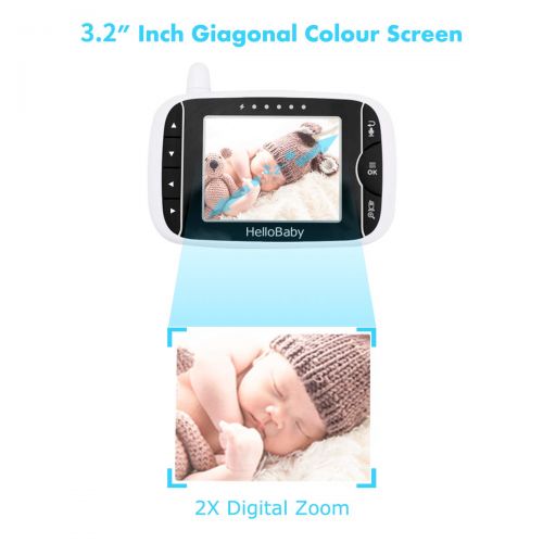  [아마존베스트]HelloBaby Video Baby Monitor with Remote Camera Pan-Tilt-Zoom, 3.2 Color LCD Screen, Infrared...