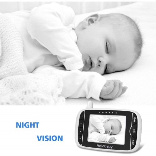  HelloBaby Video Baby Monitor with Camera and Audio Keep Babies Nursery with Night Vision, Talk Back, Room Temperature, Lullabies, 960ft Range and Long Battery Life