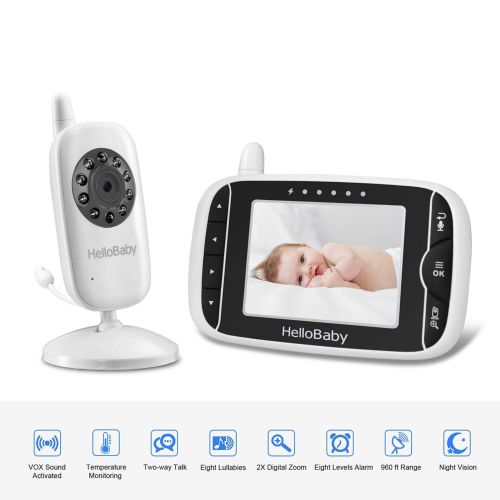  HelloBaby Video Baby Monitor with Camera and Audio Keep Babies Nursery with Night Vision, Talk Back, Room Temperature, Lullabies, 960ft Range and Long Battery Life