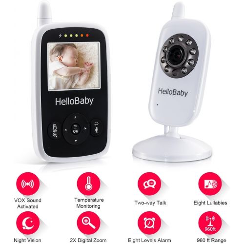  HelloBaby Hello Baby Wireless Video Baby Monitor with Digital Camera HB24, Night Vision Temperature Monitoring & 2 Way Talkback System, White