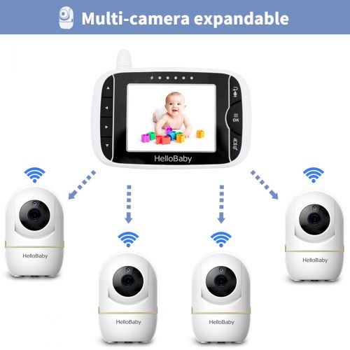  HelloBaby Wireless Video Baby Monitor with 3.2Inch LCD Display 960feet Transmission Range,Remote Camera Pan，Two-Way Talkback System, Infrared Night Vision, Rechargeable Battery