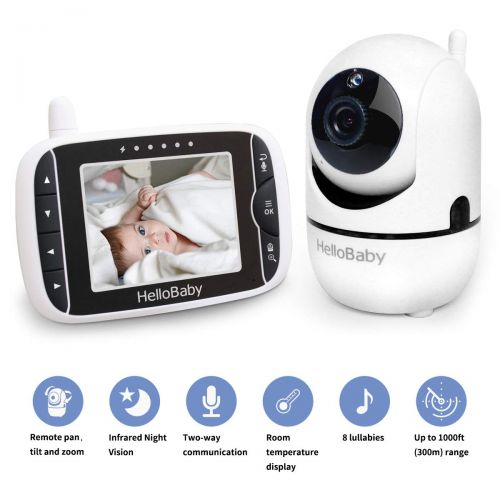  HelloBaby Wireless Video Baby Monitor with 3.2Inch LCD Display 960feet Transmission Range,Remote Camera Pan，Two-Way Talkback System, Infrared Night Vision, Rechargeable Battery