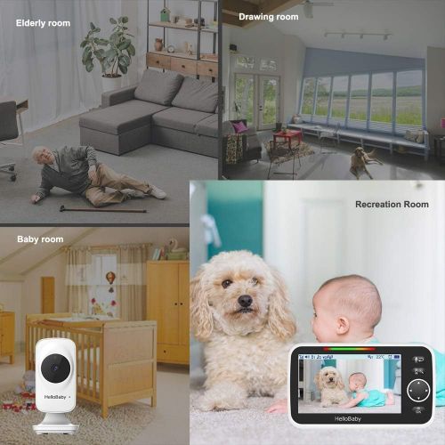  Baby Monitor with 5 inch Large Screen, HelloBaby Video Baby Monitor with Camera and Audio,Room Temperature Sensor, 2-Way Audio,VOX,Digital Zoom,Long Range,Night Vision