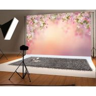 HelloDecor Polyster 7x5ft Photography Backdrop Valentines Day Cherry Blossom Flowers Bokeh Blurry Pink Romantic Wedding Background Baby Girls Lover Photo Studio Props