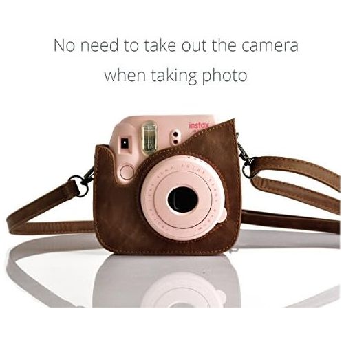  [아마존베스트]Hellohelio HelloHelio Classic Vintage PU Leather Compact Case with Strap for Fujifilm Instax Mini 9/8 / 8+ Instant Film Camera - Brown