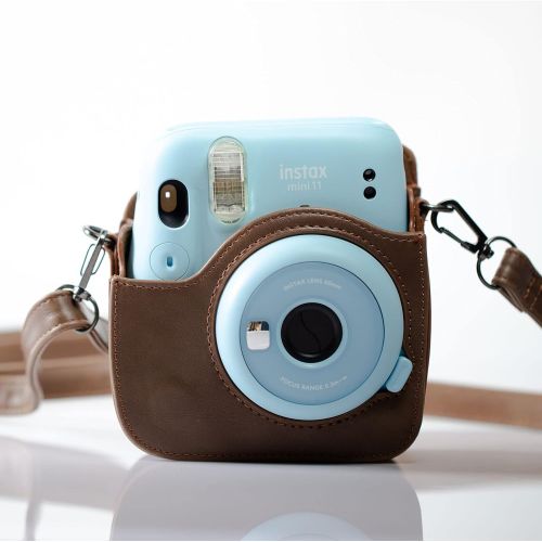  HelloHelio Vintage Protective Case for Fujifilm Instax Mini 11 Instant Camera, Bag with Pocket and Removable Shoulder Strap(Brown)