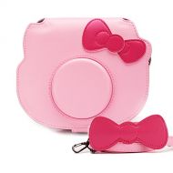HelloHelio Mini Hello Kitty Instant Camera Case for Fujifilm Instax Cameras, [Exact-Fit] Pink Kitty Bowknot Bag for INS Mini KIT CHEKI Camera (2014-2019) ? Pink
