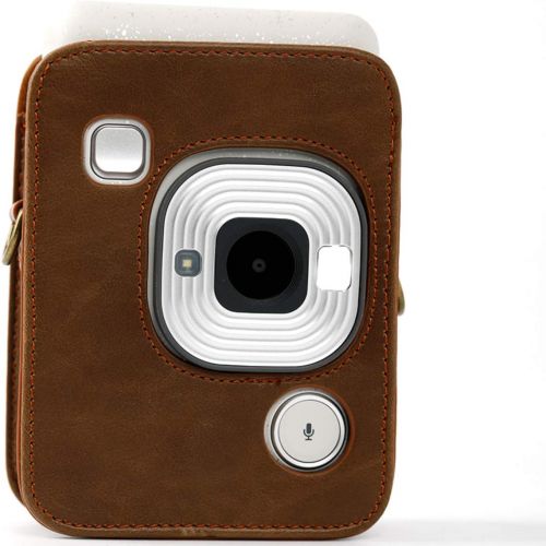  HelloHelio Retro Groove Case Compatible for Fujifilm Instax Mini Liplay Hybrid Instant Camera and Printer, Vintage Bag with Removable/Adjustable Shoulder Strap (Brown)