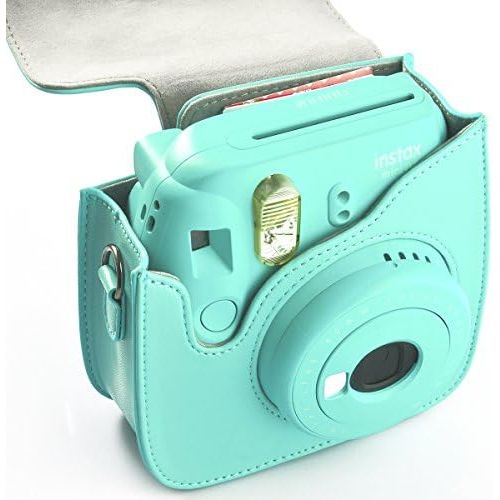  Hellohelio Fujifilm Instax Mini 9/8/8+ Camera Bag, Classic Vintage PU Leather Instax Camera Compact Case for Fujifilm Instax Mini 9/8 /8+Instant Film Camera (Mint)