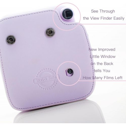  HelloHelio Vintage Protective Case for Fujifilm Instax Mini 11 Instant Camera, Bag with Pocket and Removable Shoulder Strap - Lilac Purple