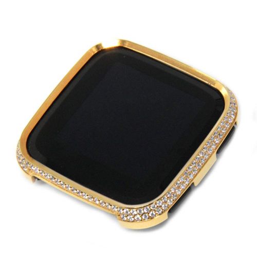  Hemobllo Metal Frame Cover for Watch Full-Around Protective Cover Case Plating with Crystals for Fitbit Versa Smart Watch (Gold)